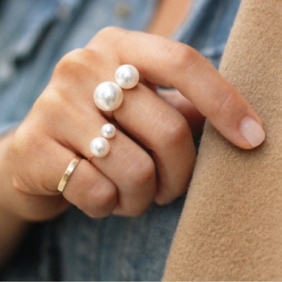 DOUBLE PEARL 925 STERLING SILVER RING 8 and up - Picture 2 of 9